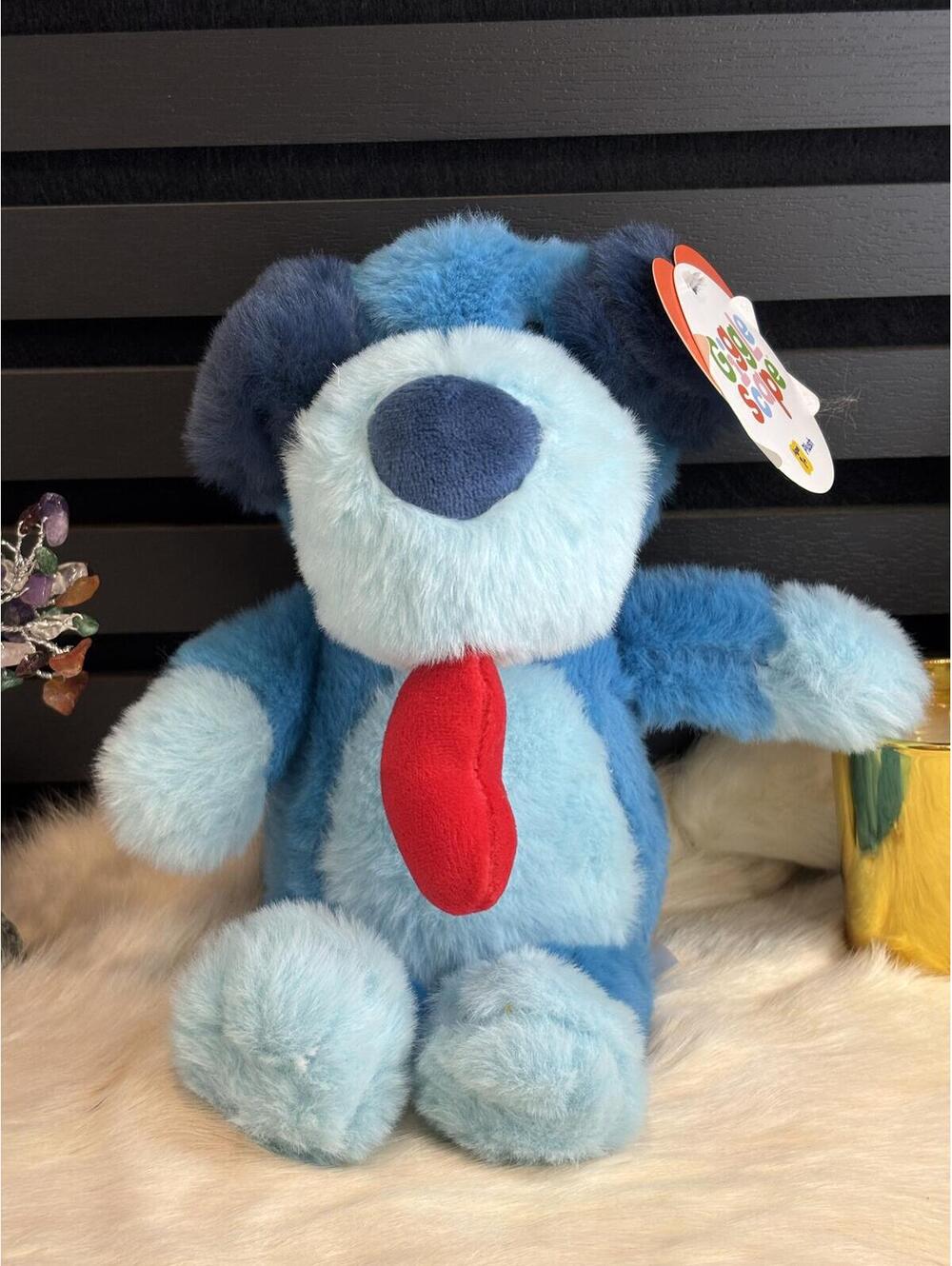 Giggle Scape Blue Plush Dog Toy with Red Tongue